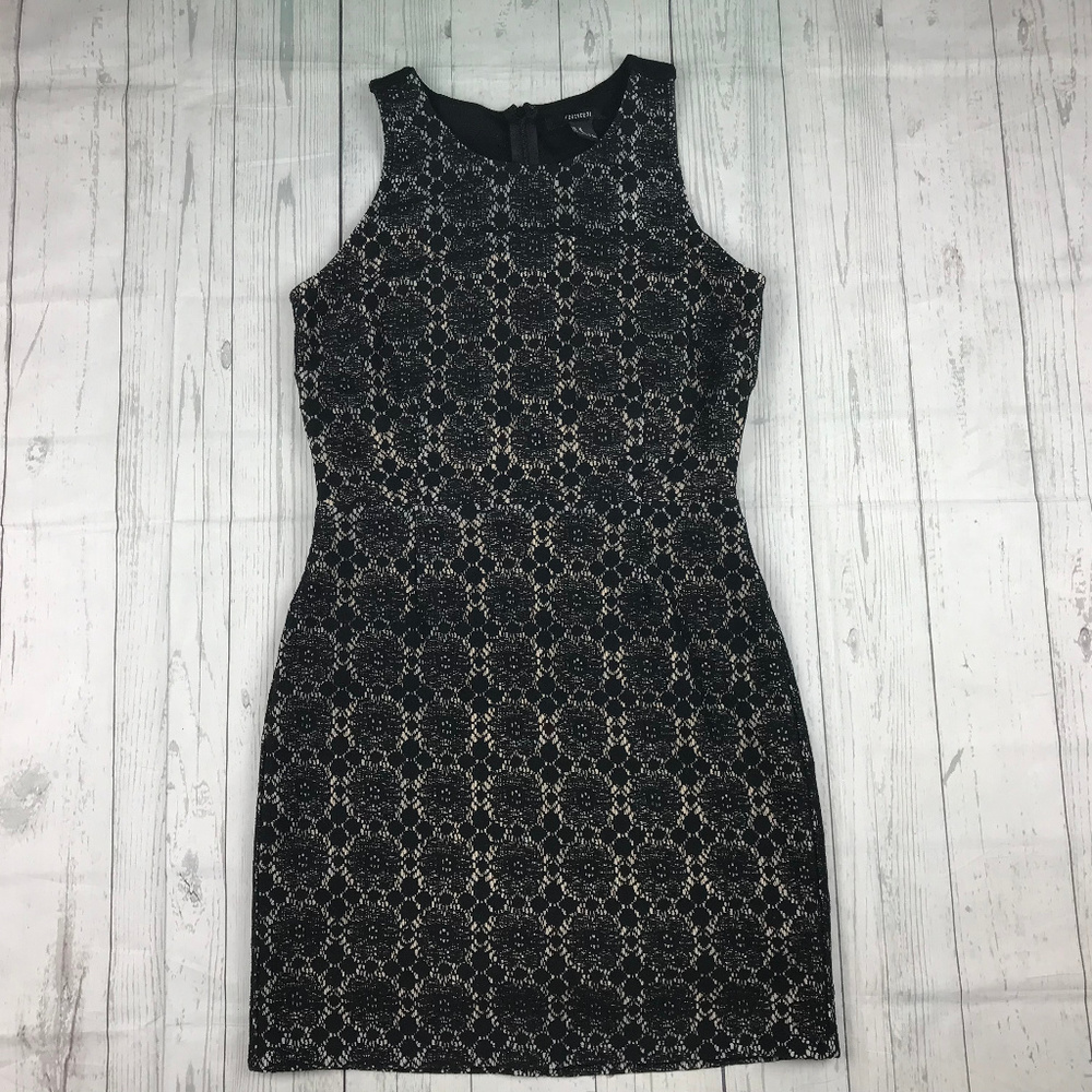 Forever 21 womens jrs M black beige lace cut out back sleeveless sheath dress